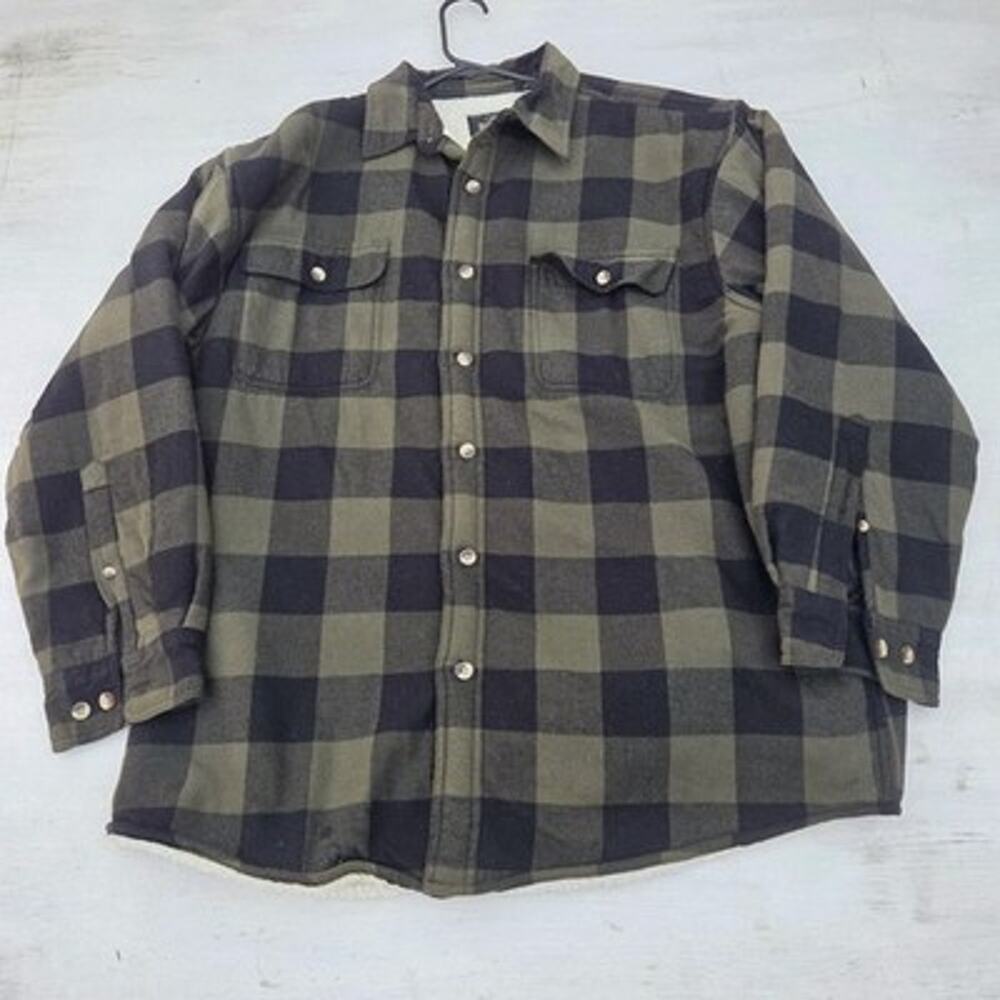 RedHead Jacket Mens XL Green Black Plaid Flannel Sherpa Lined Shacket